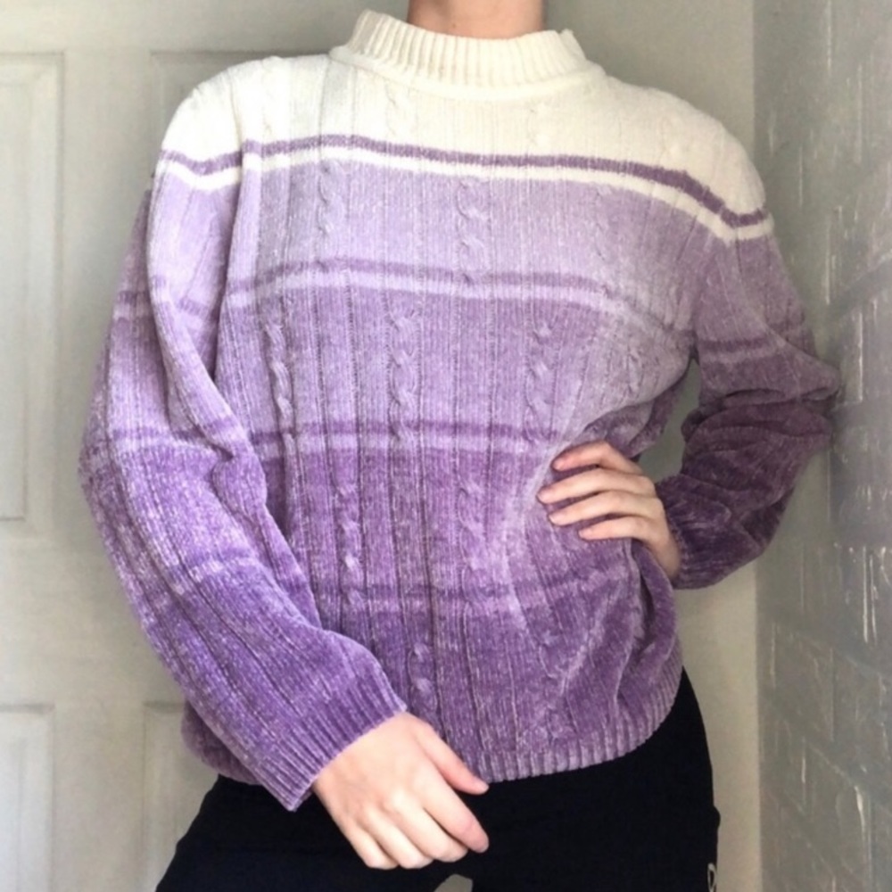 Alfred dunner purple ombré cable knit sweater